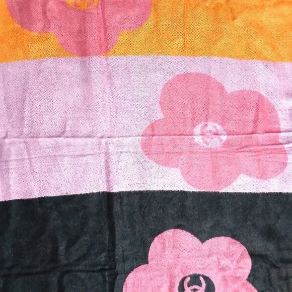 CHANEL Luxury Vintage Pink Orange Multi-Color CC Rose Print Shawl Wrap Scarf - Picture 10 of 12